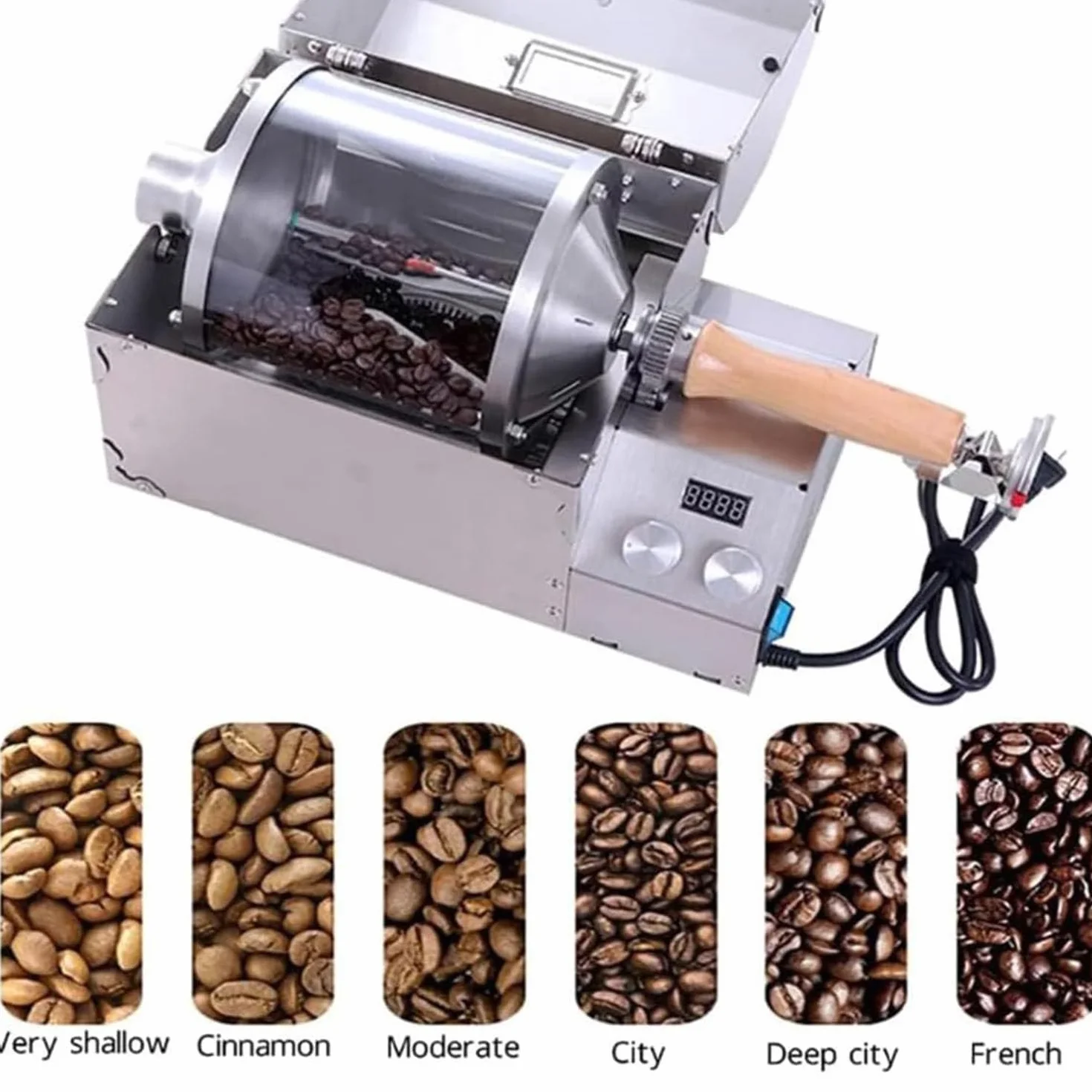 Tostatrice Domestica per Chicchi di caffè, tostatrice elettrica per Frutta secca, Macchina per tostare Il caffè, Tamburo in Vetro al Quarzo Resistente alle Alte Temperature