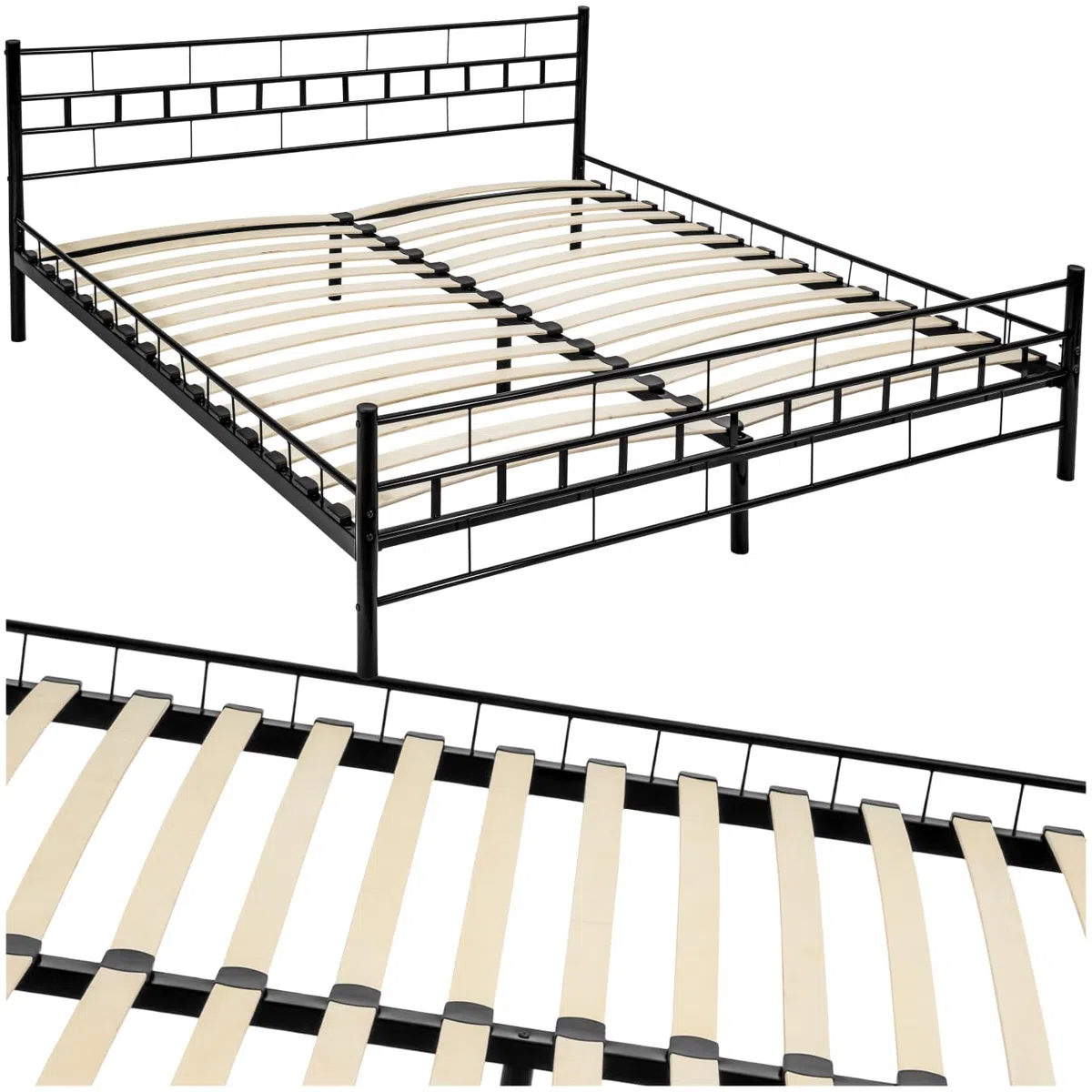 tectake® Struttura Letto in Metallo con Rete a Doghe in Legno di Pioppo Inclusa, Design Moderno, Struttura Robusta, Ideale per Arredamento Camera da Letto, 200x180 cm - Nero