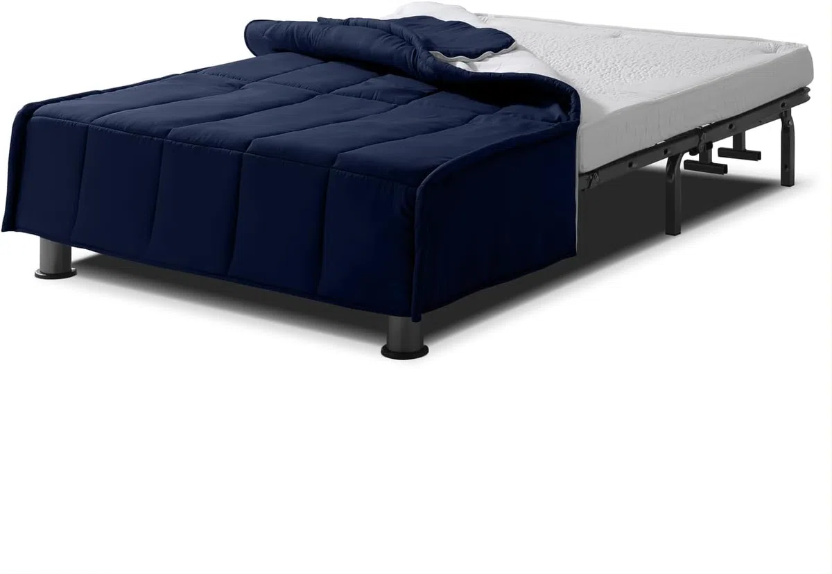 EVERGREENWEB - Divano Letto 3 Posti con Materasso Matrimoniale 160x190 Ortopedico, Prontoletto RICHIUDIBILE con Rivestimento SFODERABILE e Lavabile, Coppia Cuscini SUPERSOFT Abbinati color Blu EVENING