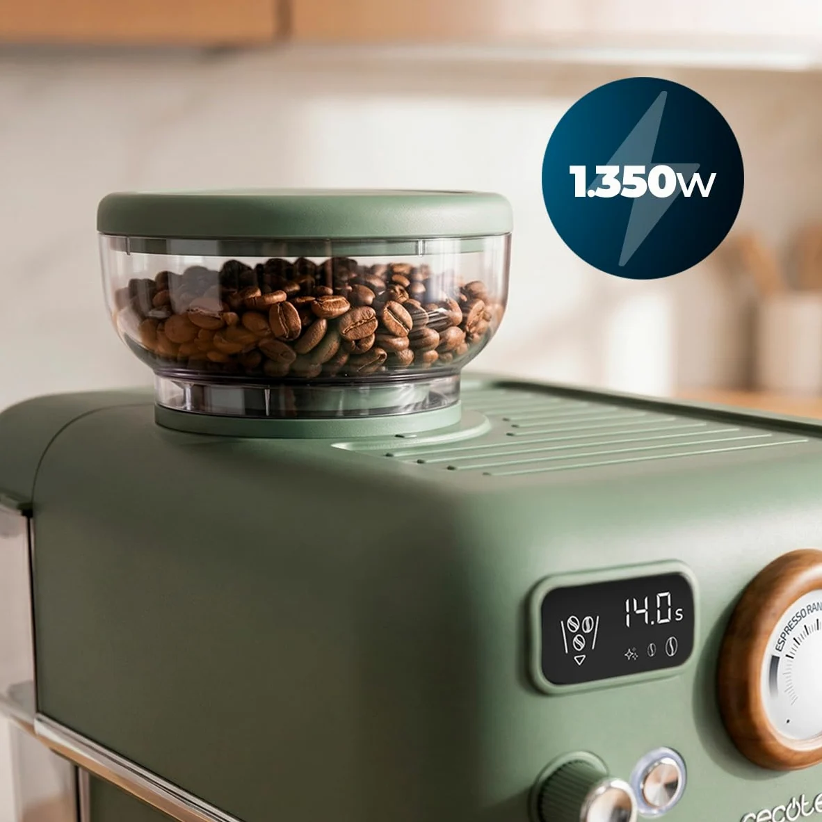 Cecotec Macchina per Caffè Espresso Power Espresso 20 Tradizionale Grind. 1500W, Macinacaffè 20 Livelli, 20 Bar, PID, Thermoblock, Steamer, Cold Brew, Caffè Macinato Fresco con Sempre Crema Perfetta