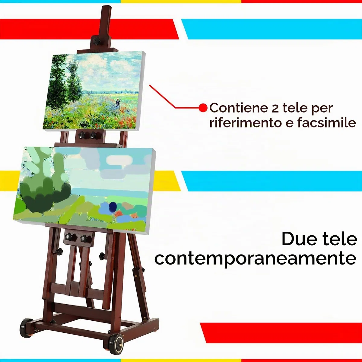 MEEDEN Cavalletto da studio multifunzione, telaio ad H, per adulti, artisti, pavimento, legno di faggio massiccio, ruote anteriori, può