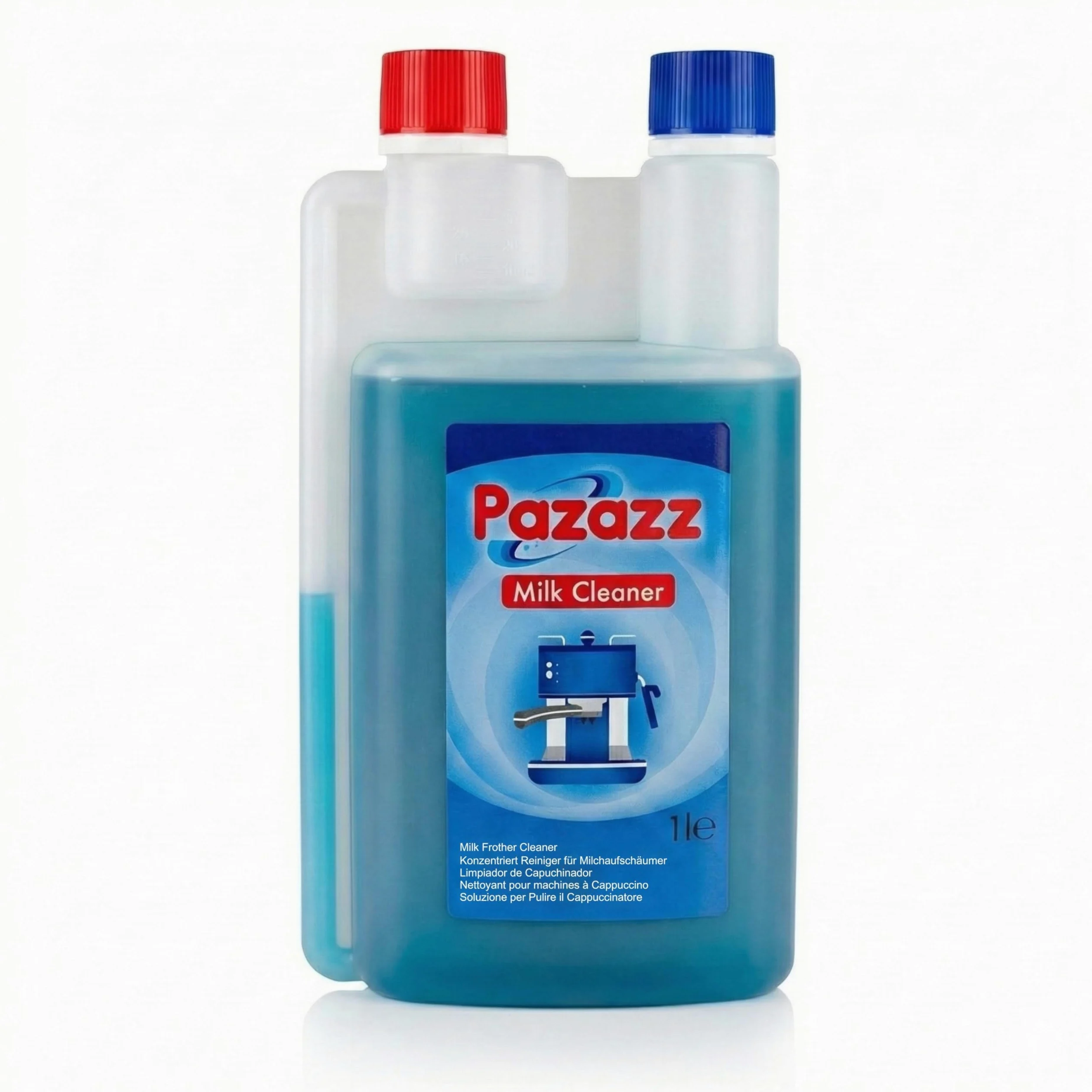 PAZAZZ Detergente per Montalatte – Liquido per Macchine da Caffè ed Espresso – Rimuove i Residui di Latte – Uso Domestico e Professionale – 1000ml – Confezione da 12