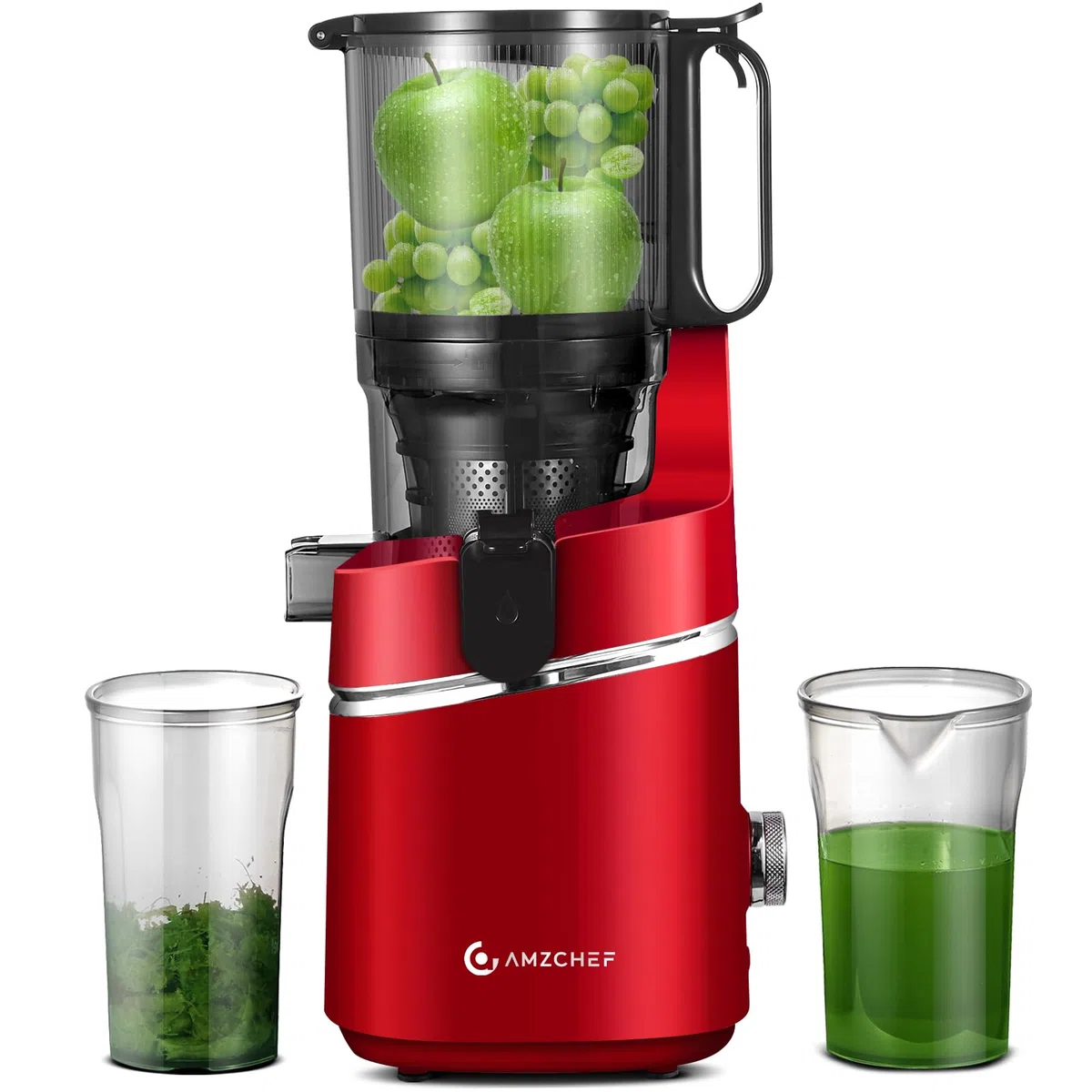 AMZCHEF Estrattore Automatico, Apertura 135MM e Capacità 1,8L Estrattore Frutta e Verdura Intera, 250W Estrattori di Succhi Professionale con Triplo Filtro - Rosso