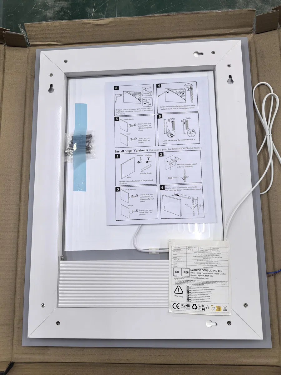 Specchio da bagno con illuminazione, rettangolare, 60 x 100 cm, specchio da parete a LED, 3 colori di luce, dimmerabile, con touch, anti-appannamento, CRI90+, vetro temperato