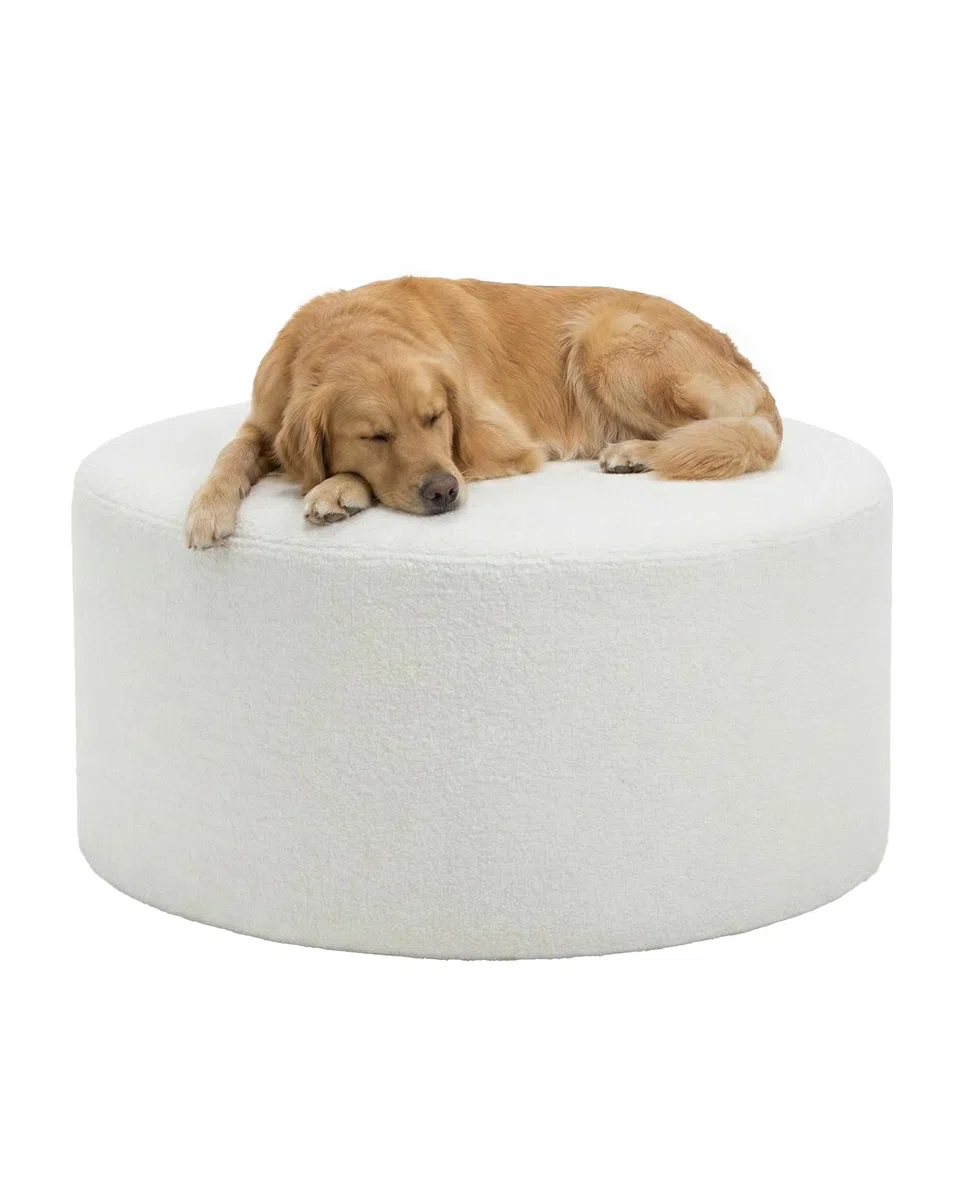 Pouf Poggiapiedi Divano Morbido Grande Pouf Rotondo 70cm in Tessuto Teddy Beige, Puff Poltrona per Camera da Letto, Seduta da Pavimento Moderna Poggia Piedi Imbottito 70x70x40cm