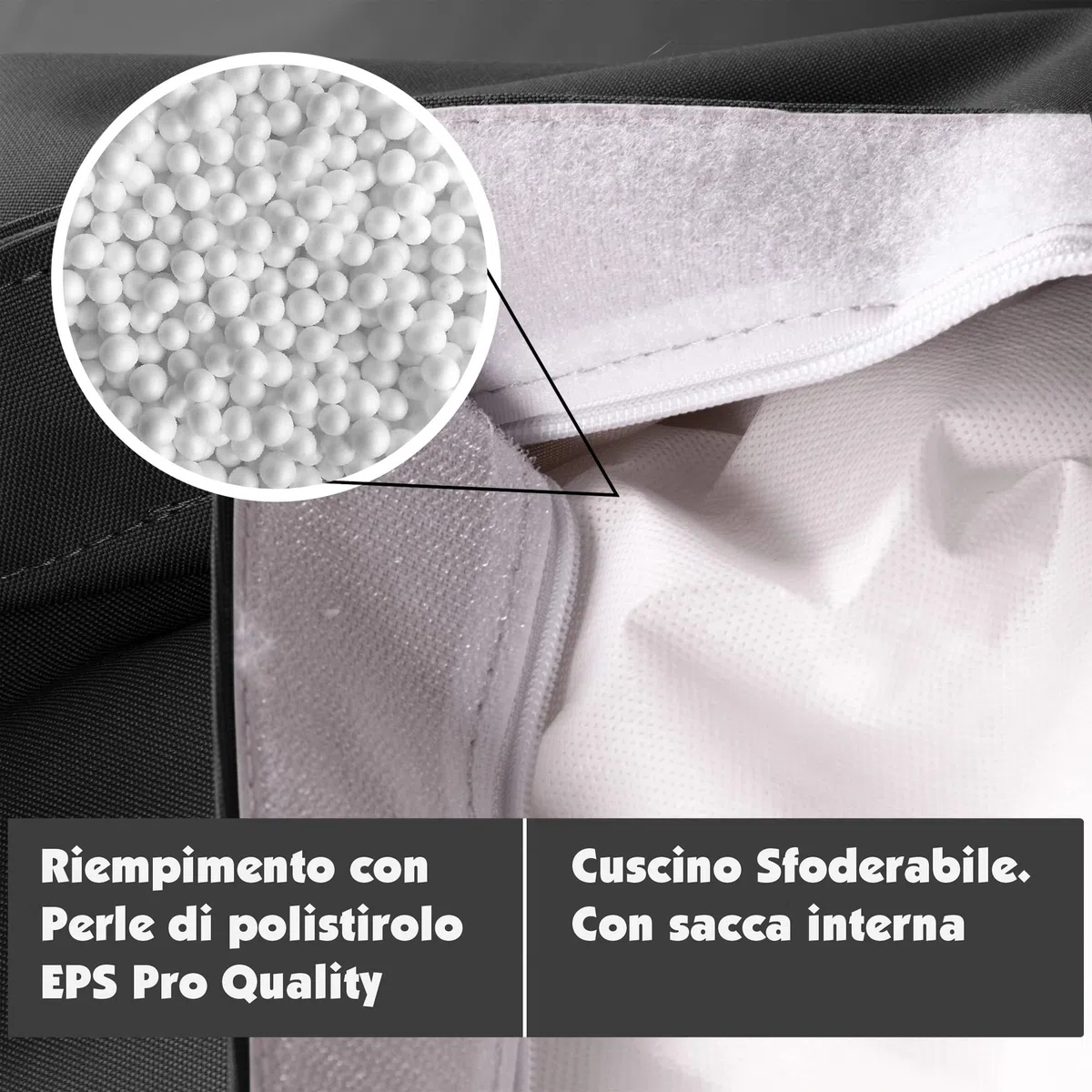 Avalon - Puff Poltrona Sacco Cuscino Gigante Thin 600L Deluxe Sfoderabile, Pouf Sacco Sartoriale, Bean Bag Tessuto Antistrappo/Impermeabile con Sacca Interna, Made in Italy (200x140cm-Nero)