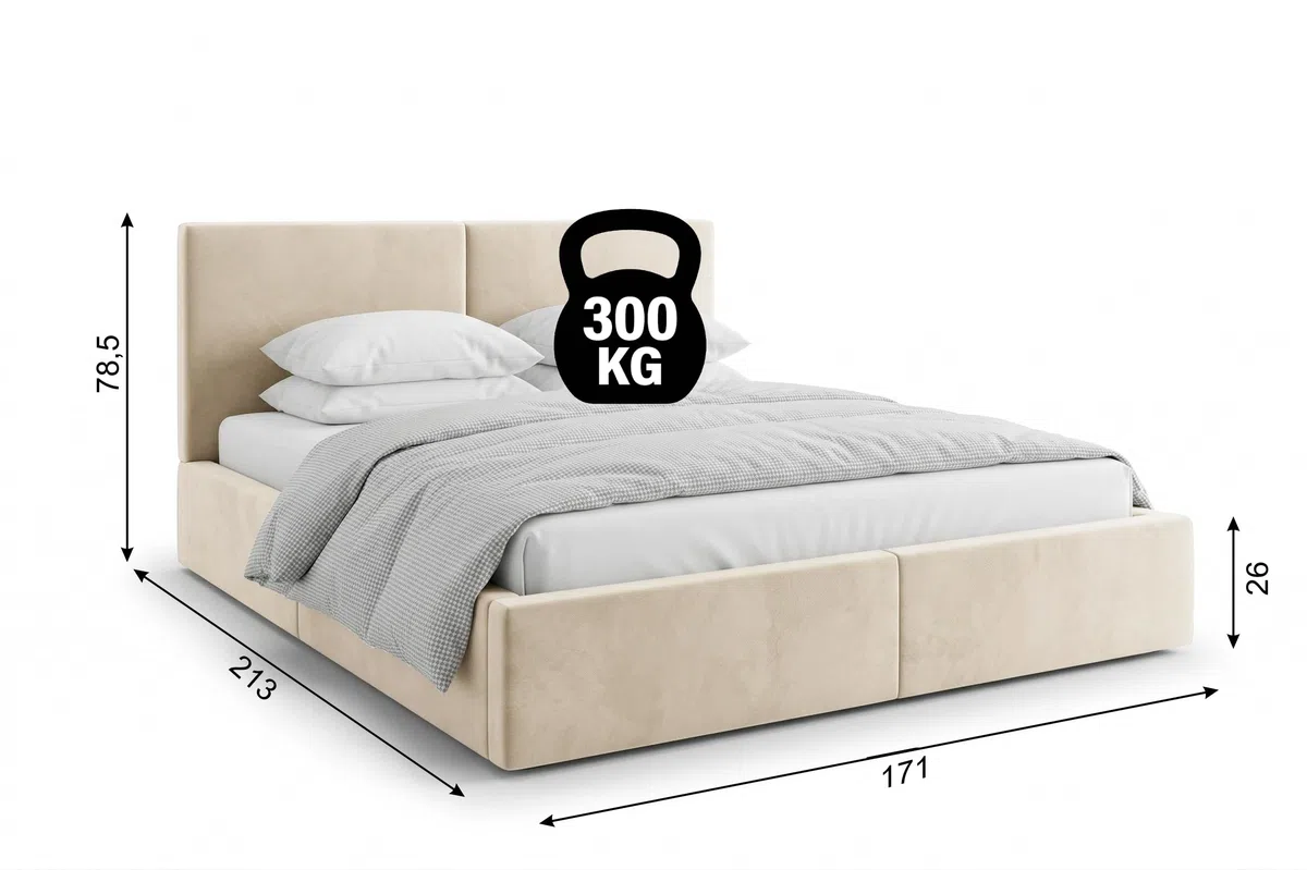 Letto imbottito 160 Hilton struttura del letto con rete a doghe in metallo con contenitore letto matrimoniale giroletto imbottito con cassettone letto per camera da letto (cashmere, 160x200)