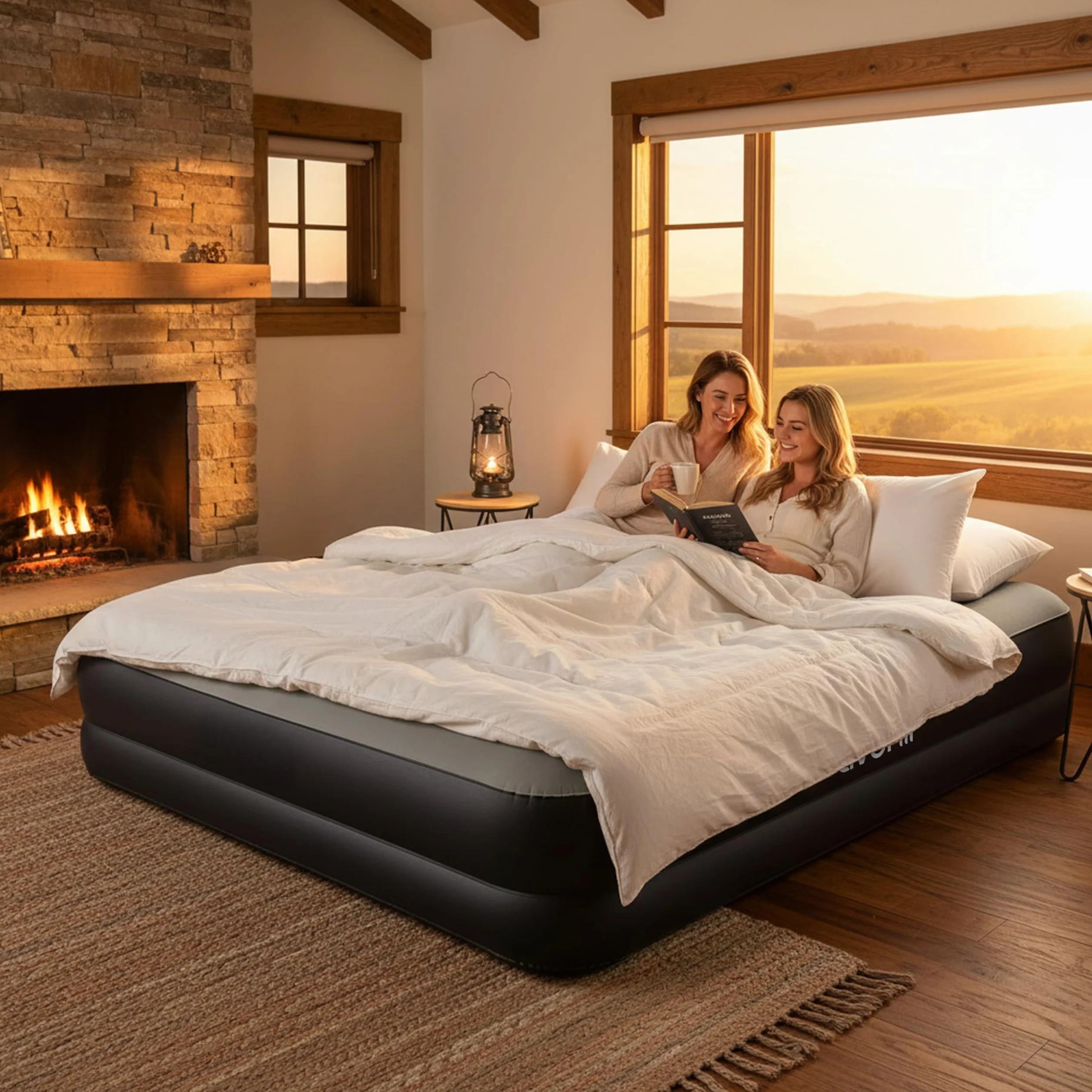 AVENLI Materasso gonfiabile autogonfiabile Queen-Size 203x152x36 cm, 2 persone, I-Beam, autogonfiabile, fino a 300 kg, grigio, campeggio letto ospiti outdoor