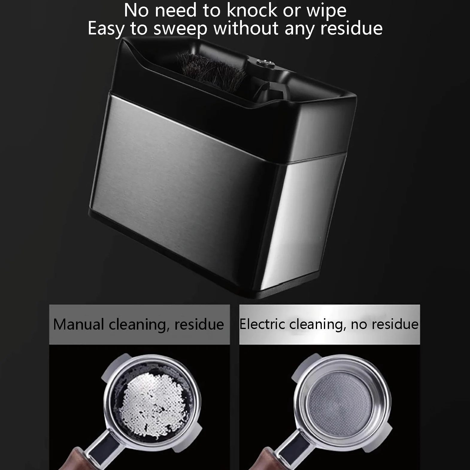 Pulitore Elettrico per Portafiltro - Macchina Automatica per la Pulizia dei Fondi di caffè - Scatola di Raccolta per caffè Espresso - Aspiratore per caffè Espresso,Silver