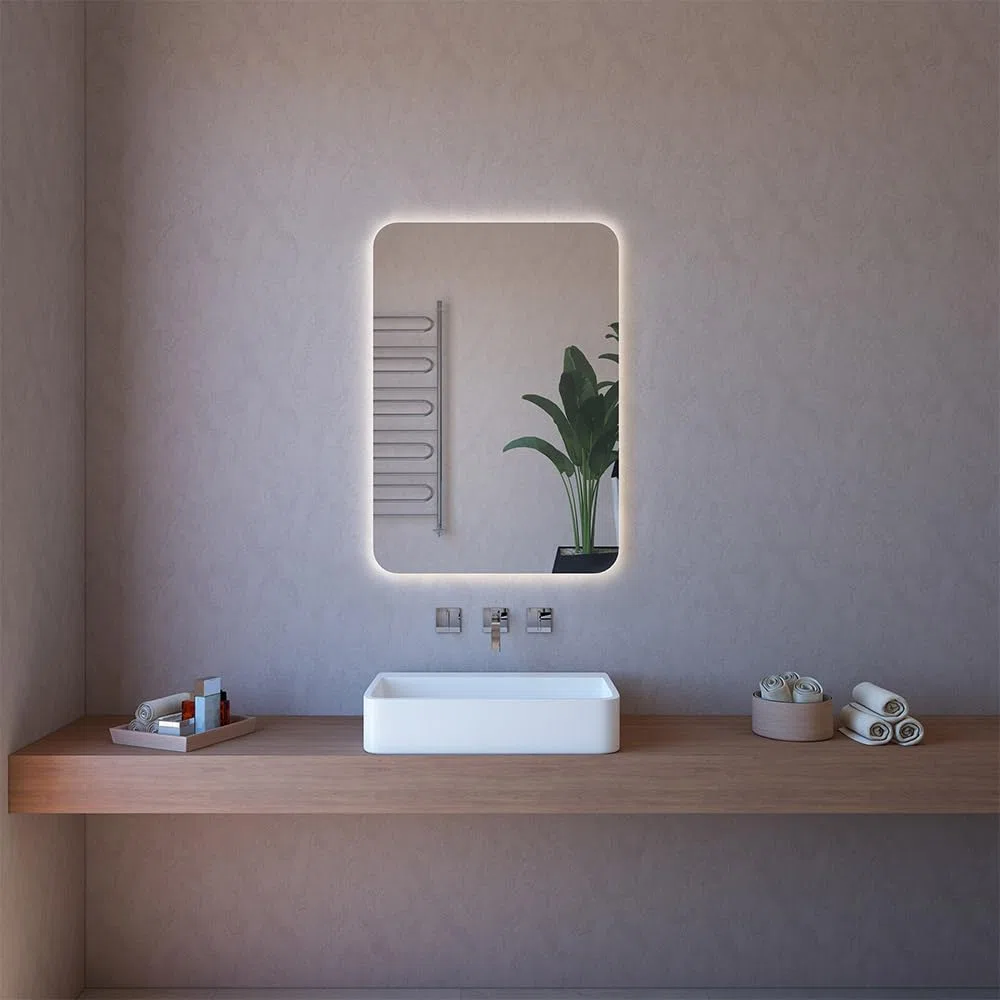 Inbagno Specchio LED 70x80 illuminazione perimetrale e angoli raggiati, a filo lucido con installazione reversibile