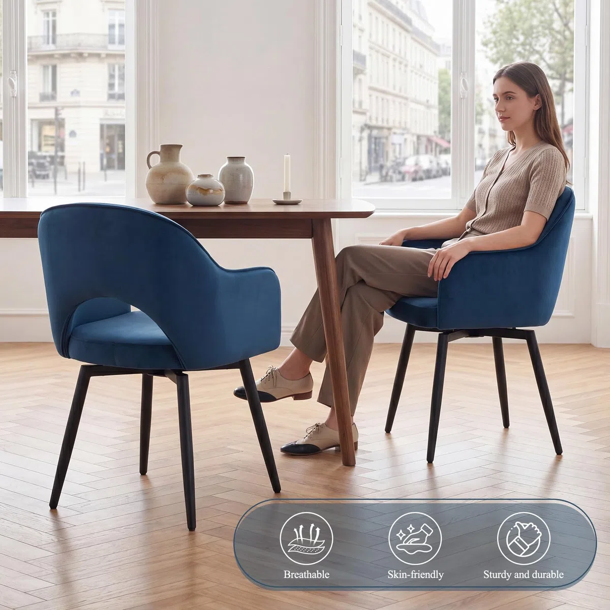 chairus Set di 2 Sedie da Pranzo in Velluto Sedia Cucina Girevole Poltroncina Imbottita con Schienale Sedia Moderna Design con Gambe in Metallo per Sala da Pranzo/Soggiorno, Blu