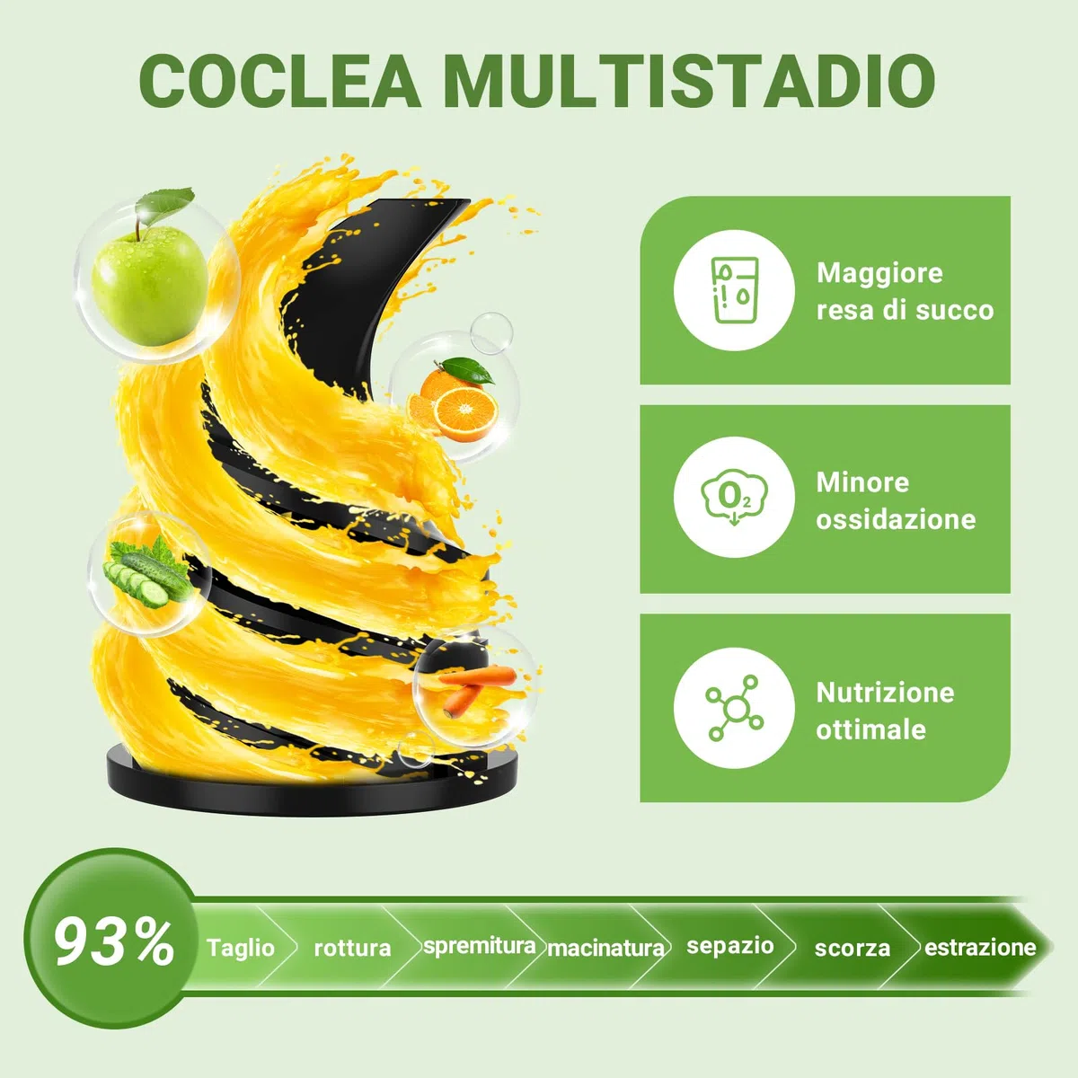AMZCHEF Estrattore Frutta E Verdura Per Tutta La Frutta - Estrattore A Freddo Frutta E Verdura Con 80MM Scivolo Alimentare, Coclea Potenziata, Filtro A Doppio Strato, Motore Silenzioso - Argento