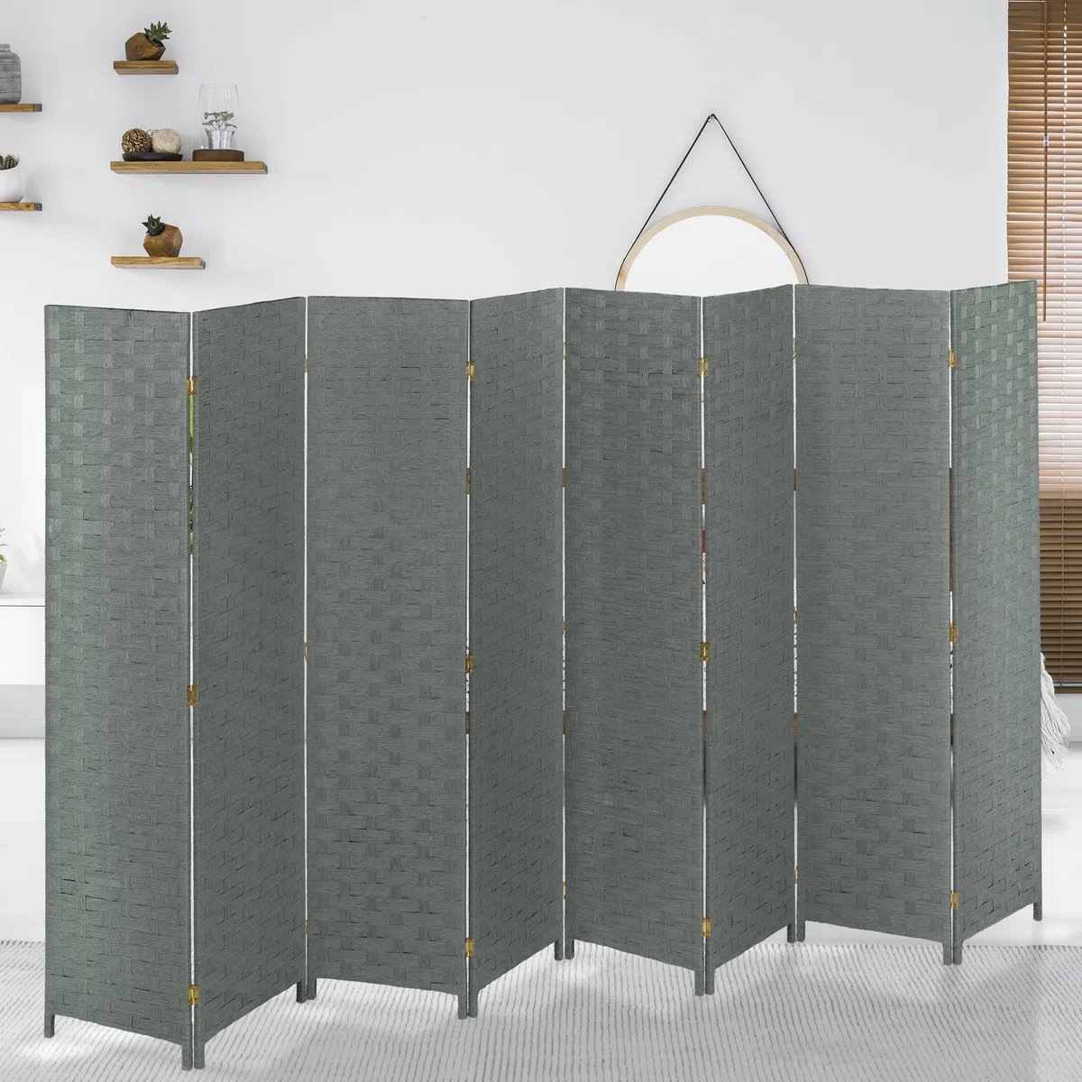 Relaxdays Paravento ad 8 Pannelli, Divisore Pieghevole, HxL170x320 cm, Legno, Carta, XXL, Separé per Interni, Grigio