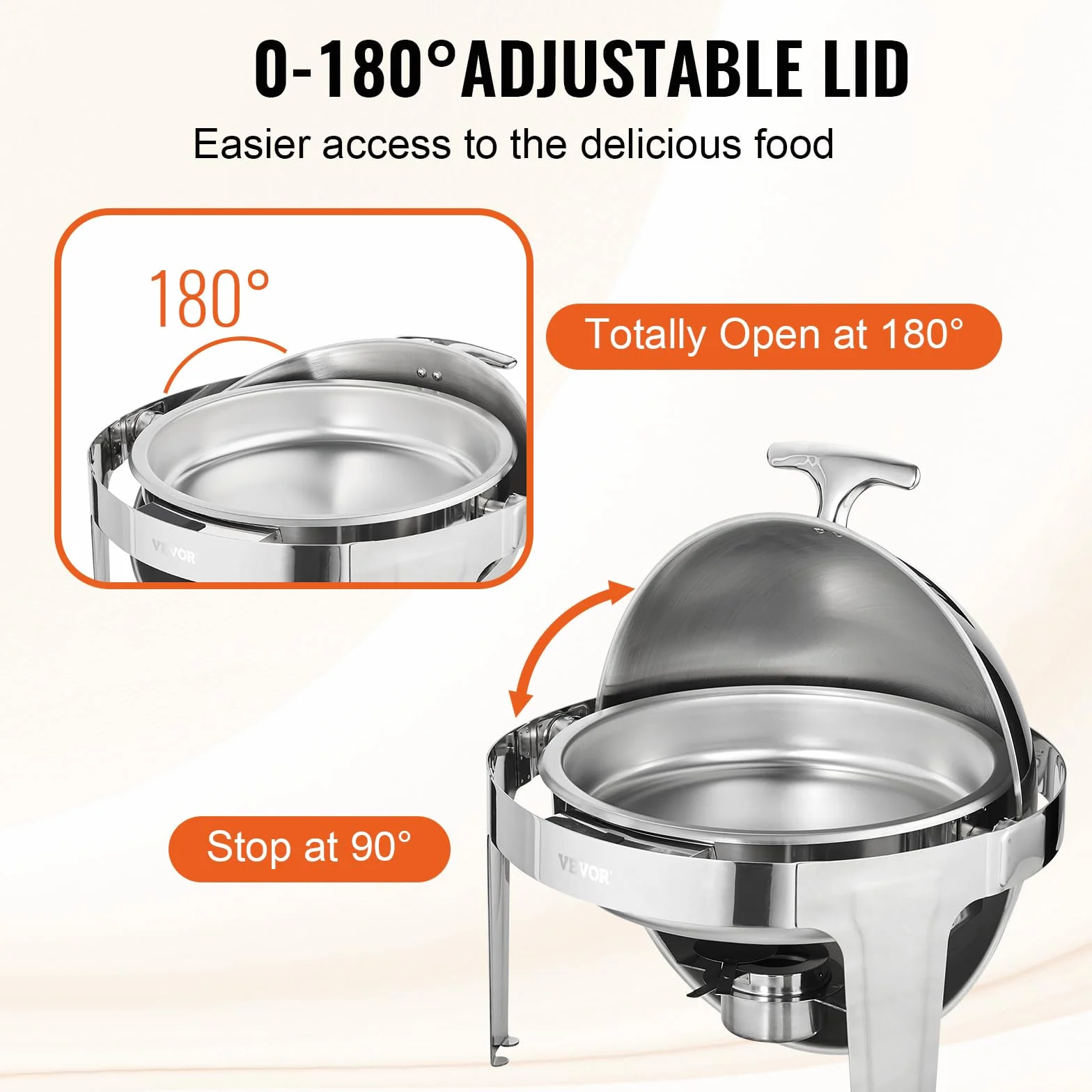 VEVOR Set di Scaldavivande 2 Pezzi in Acciaio Inox per Servizio Buffet Catering Ristorazione Coperchio Arrotolabile Capienza Max. 5,5L, Set di Vassoio di Riscaldamento Scaldavivande Rotonda per Buffet