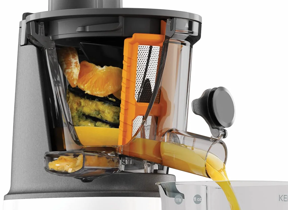 Kenwood JMP601SI PureJuice Estrattore di Succo a Freddo, Centrifuga Slow Juicer con Accessorio Sorbetto, 150 W, 1.3 Litri, Plastica, Argento
