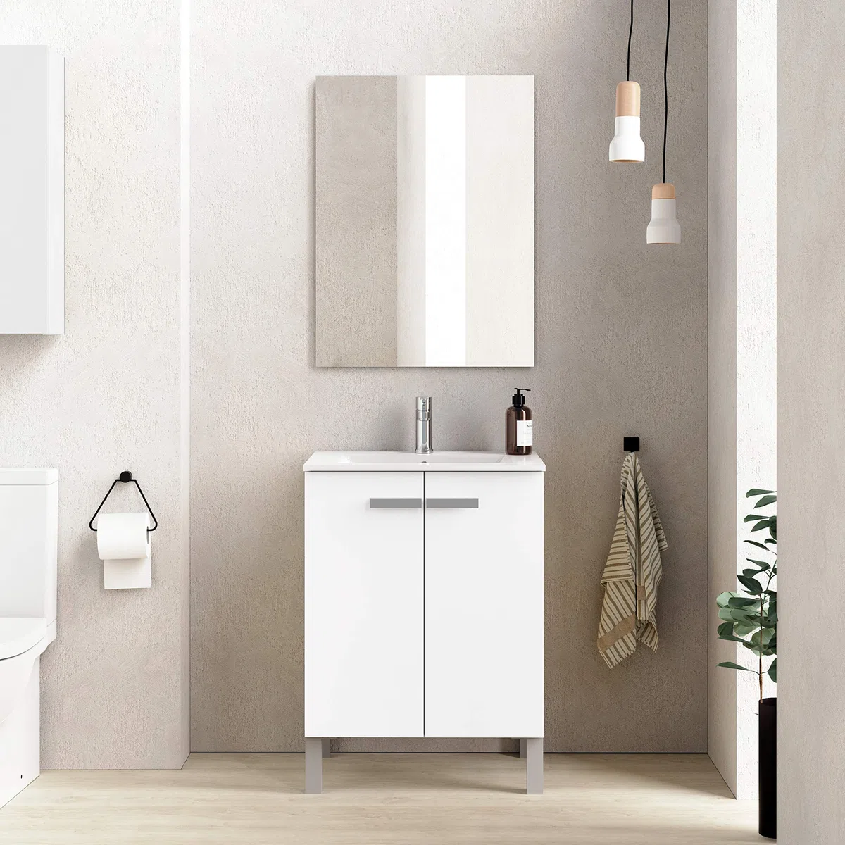 Baikal Neo, Melammina 16 mm Ceramica Specchio Mobili da Bagno con lavabo, Bianco, 60 cm