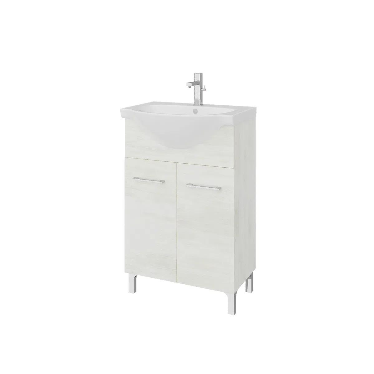 Kiamami Valentina - Mobile bagno a terra 55cm rovere bianco, lavabo e specchio 52x69 Rimini