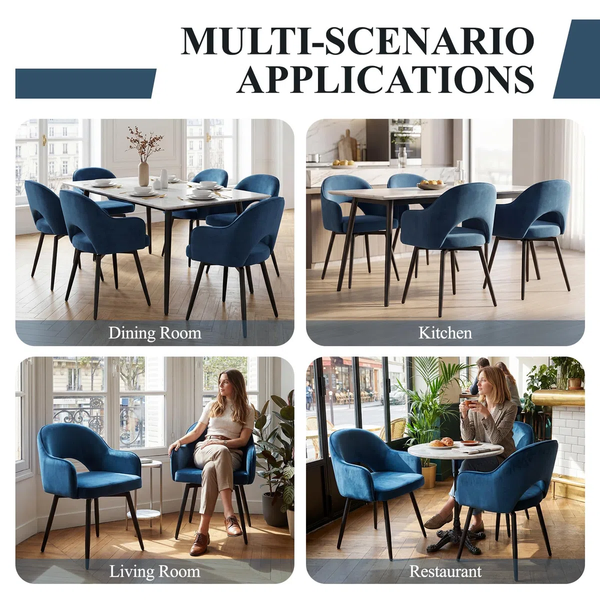 chairus Set di 2 Sedie da Pranzo in Velluto Sedia Cucina Girevole Poltroncina Imbottita con Schienale Sedia Moderna Design con Gambe in Metallo per Sala da Pranzo/Soggiorno, Blu