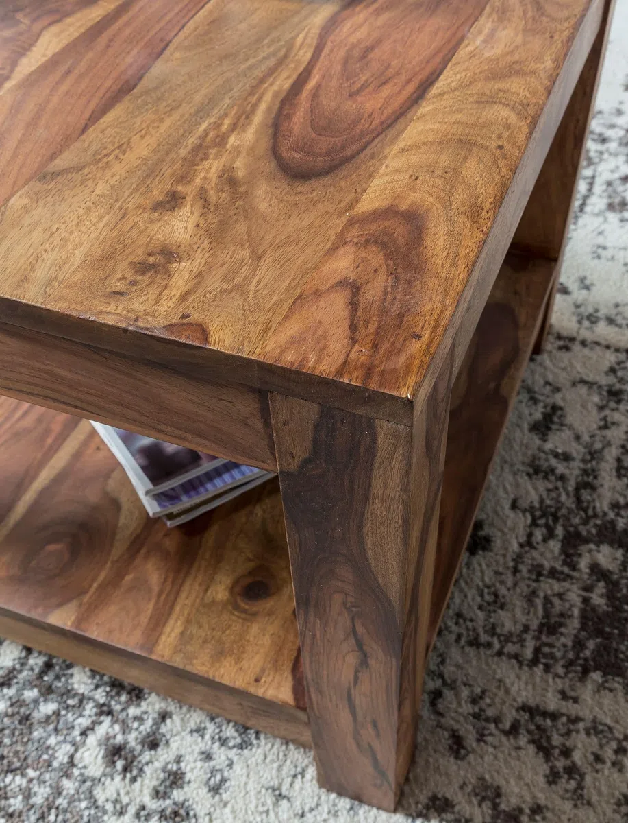 FineBuy Tavolino da caffè Legno Massello Sheesham 60x45x60 cm Disegno Tavolo | Tavolo da salotto con vano portaoggetti Piazza | Divano tavolo