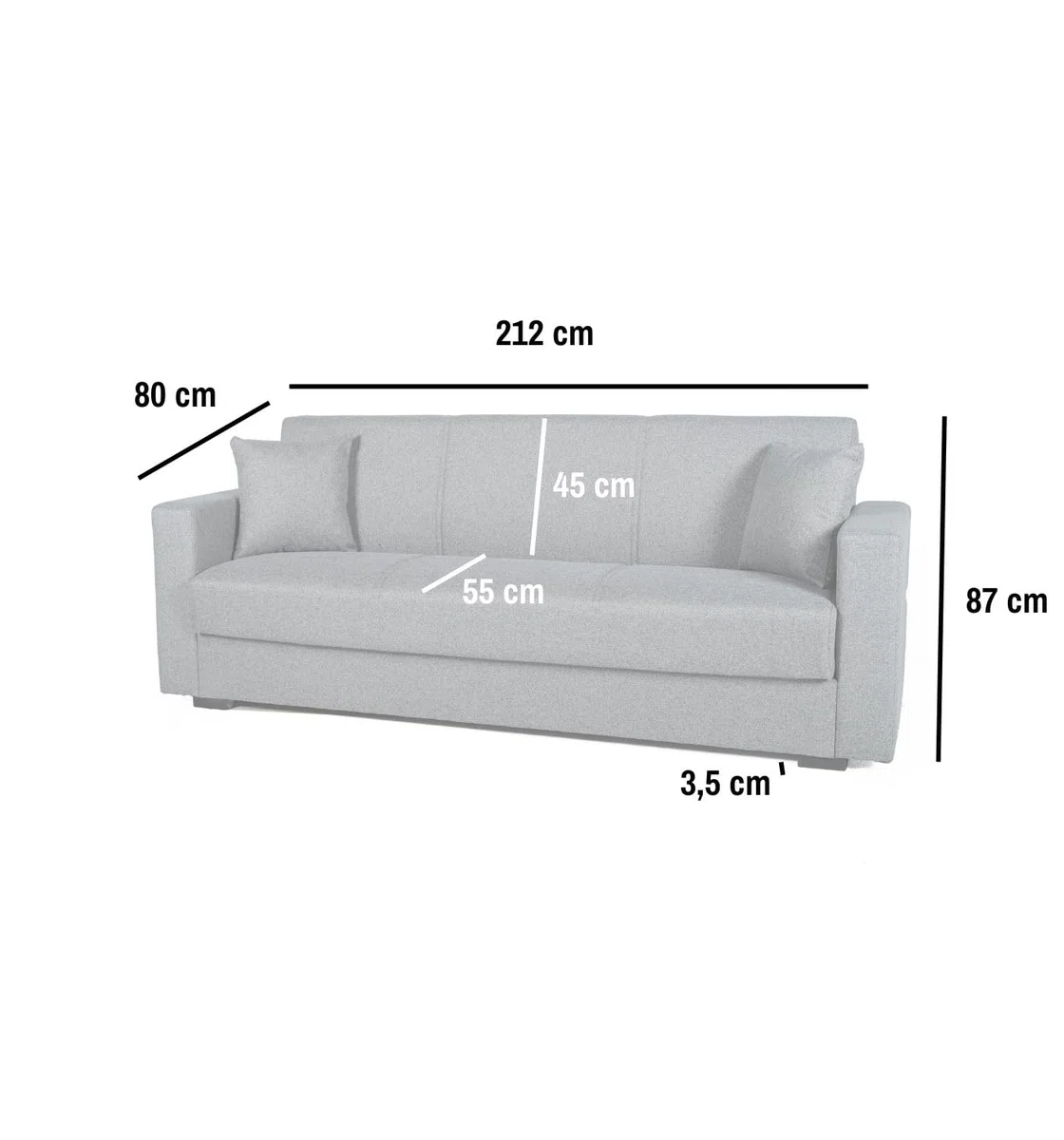 Arredo Stock Divano letto moderno Afrodite (Grigio, 3 posti) 212x80x87 cm | divano letto