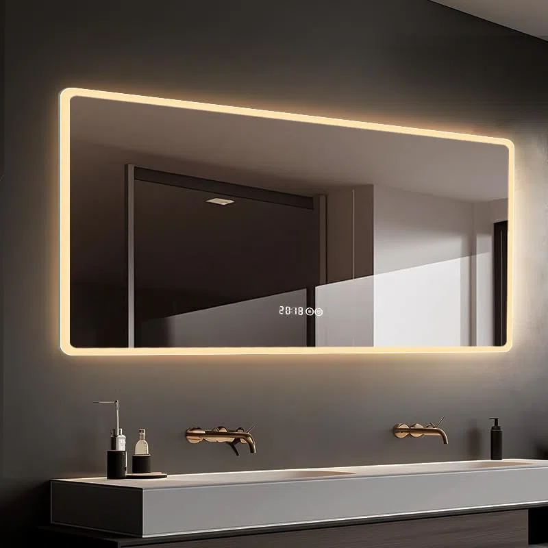 Store Six LED Specchio 150x80 cm, specchio da bagno con illuminazione frontale e posteriore, dimmabile touch, 3 colori, anti-appannamento, bordo gelido
