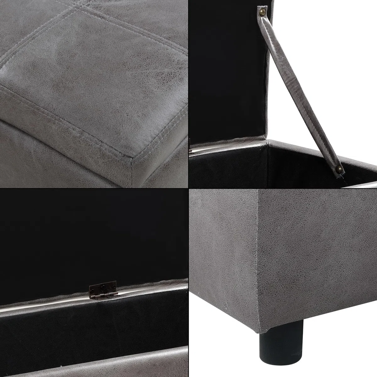 Corium Cassapanca con Seduta Imbottita Ottomana Contenitore Apertura a Ribalta Panca Pouf per Camera da Letto Soggiorno Ingresso 118 x 37 x 43 cm Similpelle Grigio