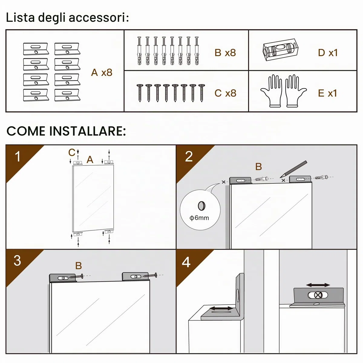 brisafe Specchio da Palestra per Casa, 2 Pezzi 180 x 100 cm, Grande Specchio Senza Cornice Montabile a Parete, Specchi a Figura Intera per Casa, Palestra, Garage e Camera da Letto