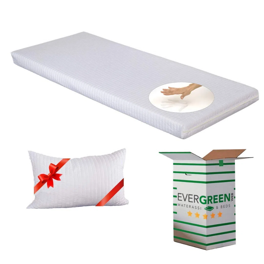 EVERGREENWEB - Materasso Singolo 80x190 in MEMORY FOAM alto 12 cm + Cuscino Letto GRATIS, Rivestimento Trapuntato ANALLERGICO color Bianco, SFODERABILE e Lavabile, per Reti Divani Letti Brandine, EASY