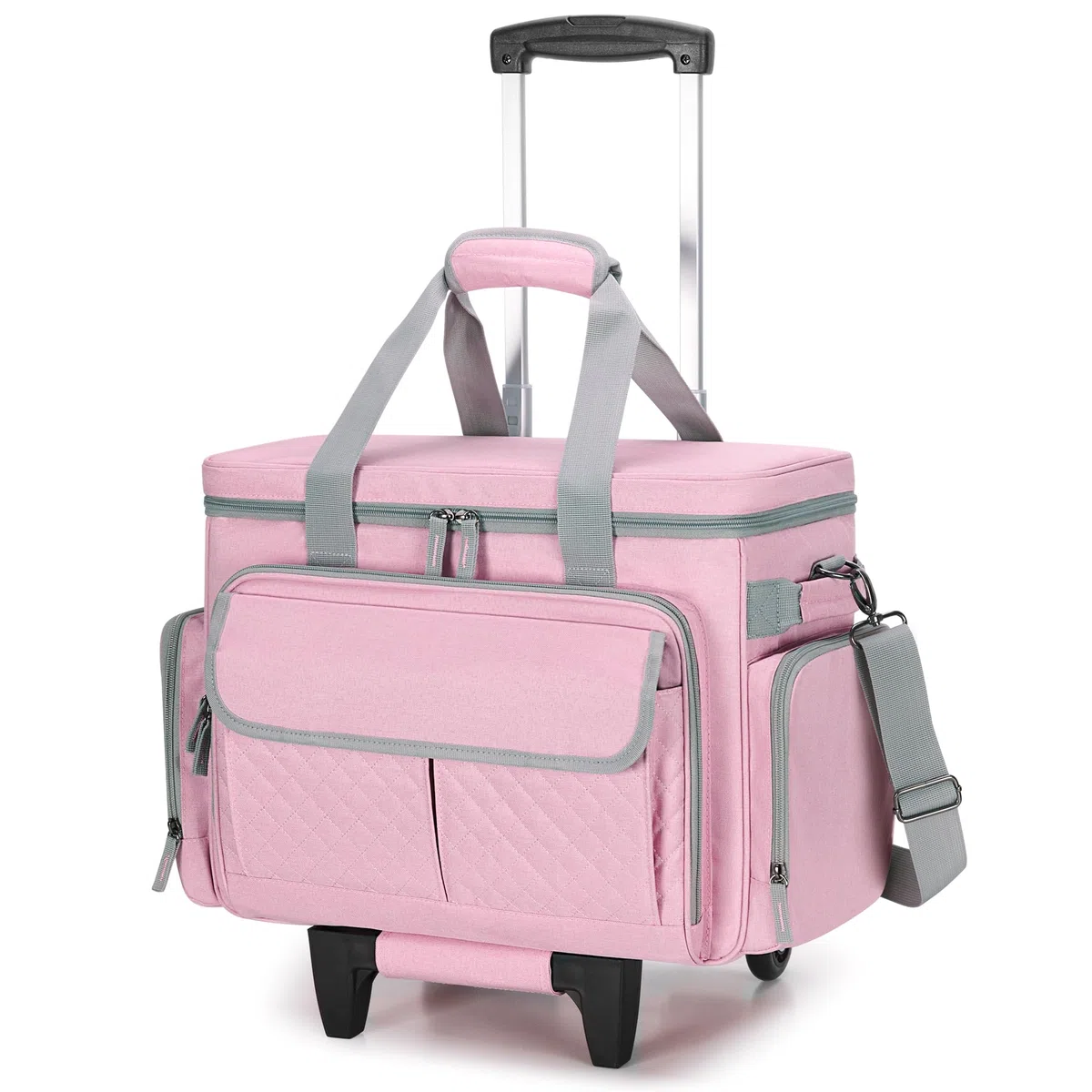 Luxja Custodia per Macchina da Cucire con Ruote e Tasche Multiple, Borsa per Macchina da Cucire con Tracolla Staccabile (Compatibile con Maggior Parte Delle Macchine da Cucire Standard), Rosa