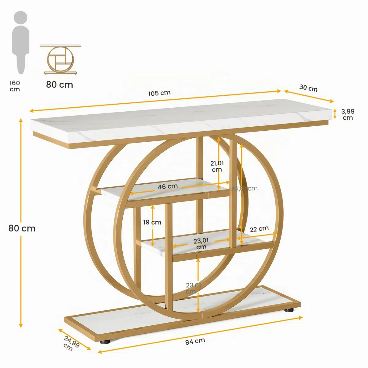 Tribesigns Tavolo consolle da 104,1 cm, tavolo industriale a 4 livelli con base circolare, tavoli decorativi in legno stretto con ripiani portaoggetti per soggiorno, corridoio, ingresso