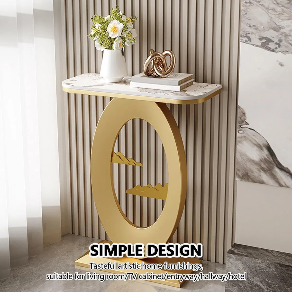 Moderno consolle ingresso, Pietra sinterizzata consolle dietro divano, Corridoio Decorativo tavolo ingresso, Soggiorno tavolo consolle, Supporto in acciaio al carbonio.(Off-white+White,60*30*75cm)