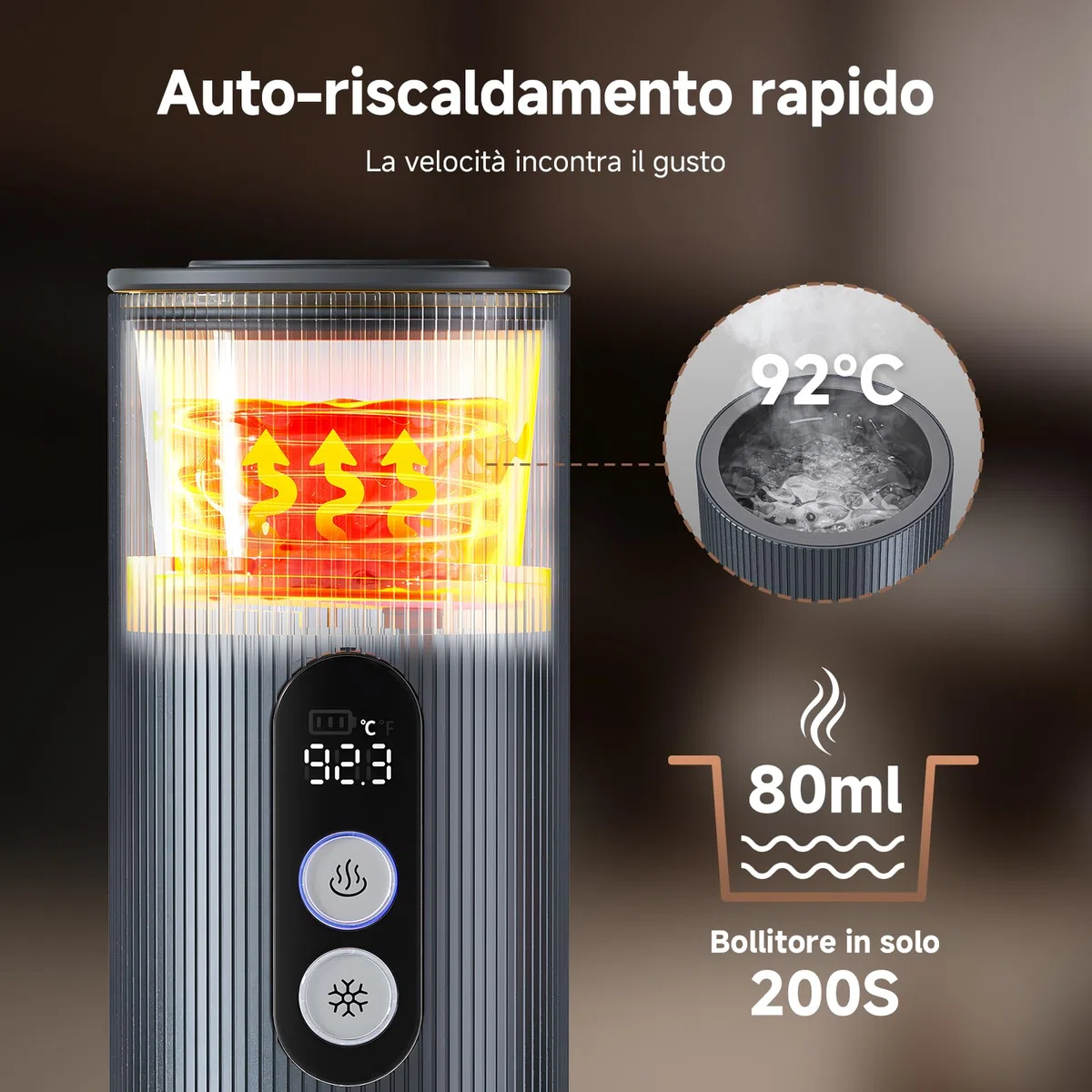 AMZCHEF Macchina Caffe Portatile 20 Bar – Ricaricabile USB-C, Compatibile con Capsule e Caffè Macinato – Macchina da caffè espresso elettrica portatile per Campeggio, Ufficio, Auto,Alluminio