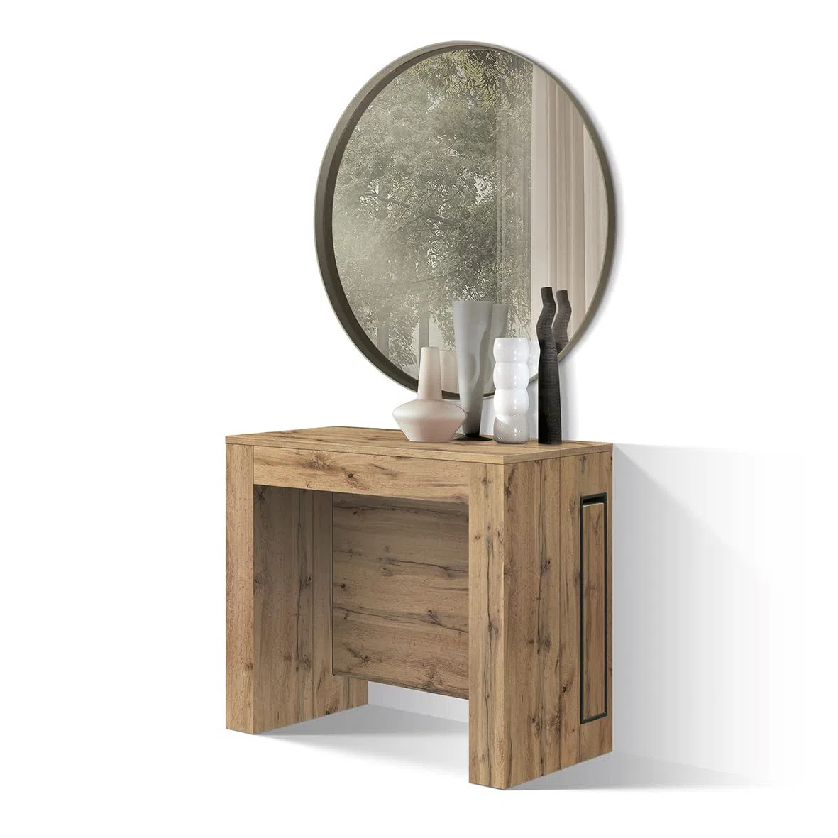 PAZZO DESIGN, Tavolo Consolle Allungabile Con Porta Prolunghe Elvire, Rovere Rustico, Fino A 12 Posti, Tavolo Consolle Cucina, Tavolo Consolle Salvaspazio, Made in Italy, Da 45 A 300 Cm - id_1931