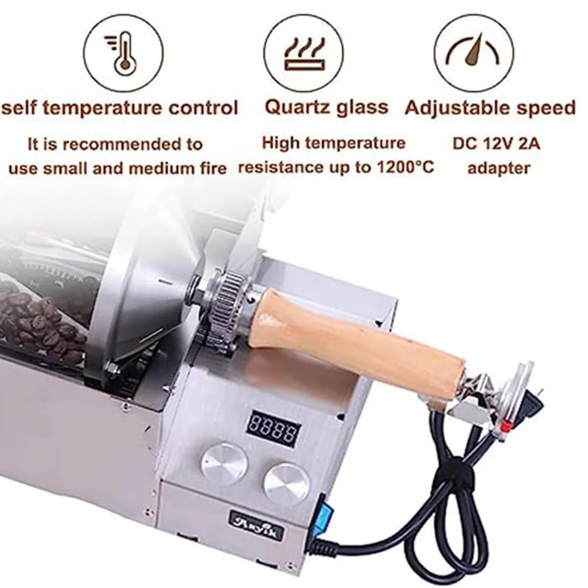 Tostatrice per caffè da 1200 W, tostatrice per chicchi di caffè, tostatrice per chicchi di caffè a tamburo da 500 g, torrefazione professionale per chicchi di caffè per ristorante