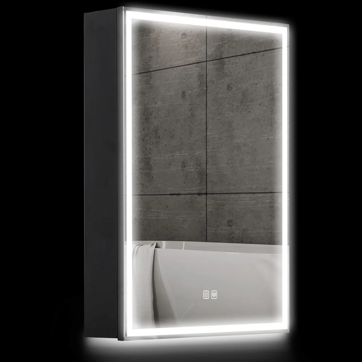 HOMCOM Armadietto a Specchio per Bagno con Luci LED e Presa per Rasoio, Armadietto a Parete con Specchio, Pad Anti-Appannamento, Dimmer, 3 Colori, Mobile da Bagno, Nero