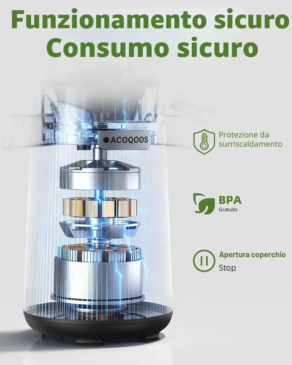 ACOQOOS Estrattore Frutta e Verdura, 132 mm Bocca Extra-Larga, Capacità 1,8 L, Motore da 280 W, BPA Free, Facile da Smontare e Pulire, Nero