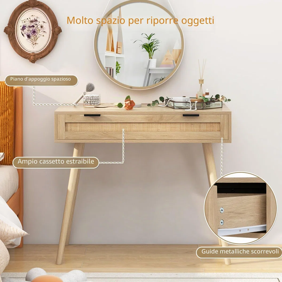 LIFEZEAL Tavolo Consolle con 1 Cassetto, Console in Legno, Mobile Ingresso, con Gambe in Legno Massello, Moderno, Salvaspazio, per Soggiorno, Corridoio, Max 80 kg, 88x40x77 cm, Naturale