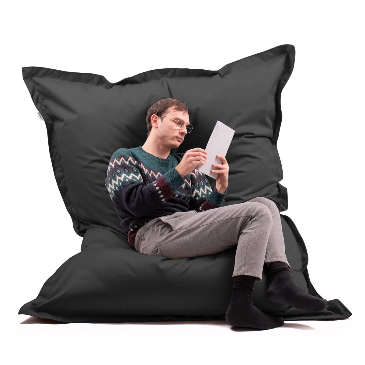 Avalon - Puff Poltrona Sacco Cuscino Gigante Thin 600L Deluxe Sfoderabile, Pouf Sacco Sartoriale, Bean Bag Tessuto Antistrappo/Impermeabile con Sacca Interna, Made in Italy (200x140cm-Nero)