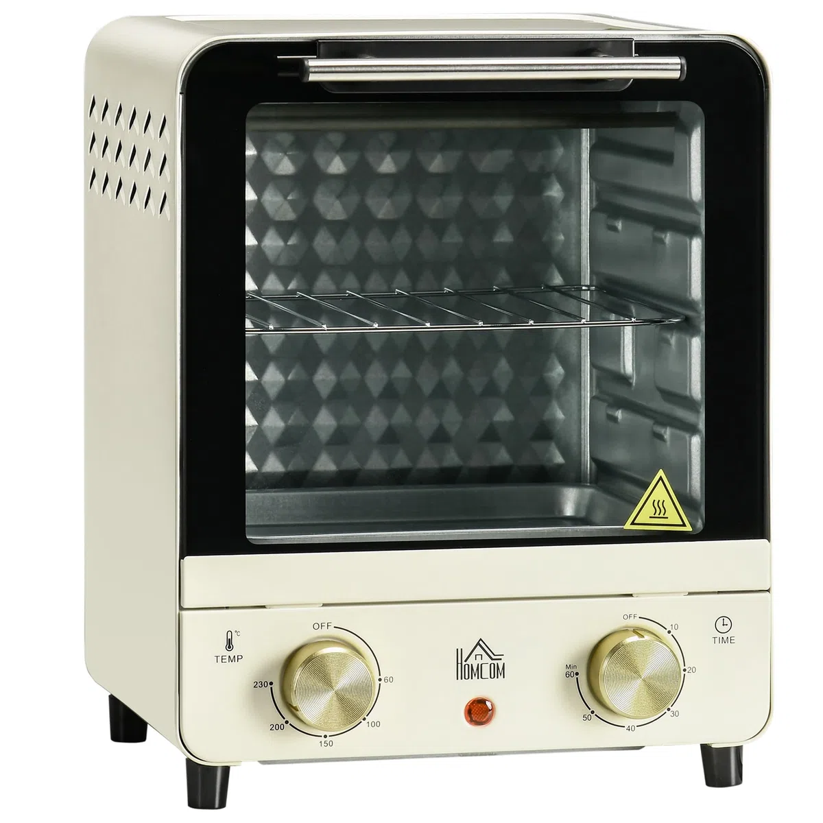 HOMCOM Mini forno 15L, forno per pizza a convezione, 1000 W Mini forno elettrico con set di teglie, vassoio per le briciole, timer di 1 ora, 60-230℃, bianco crema