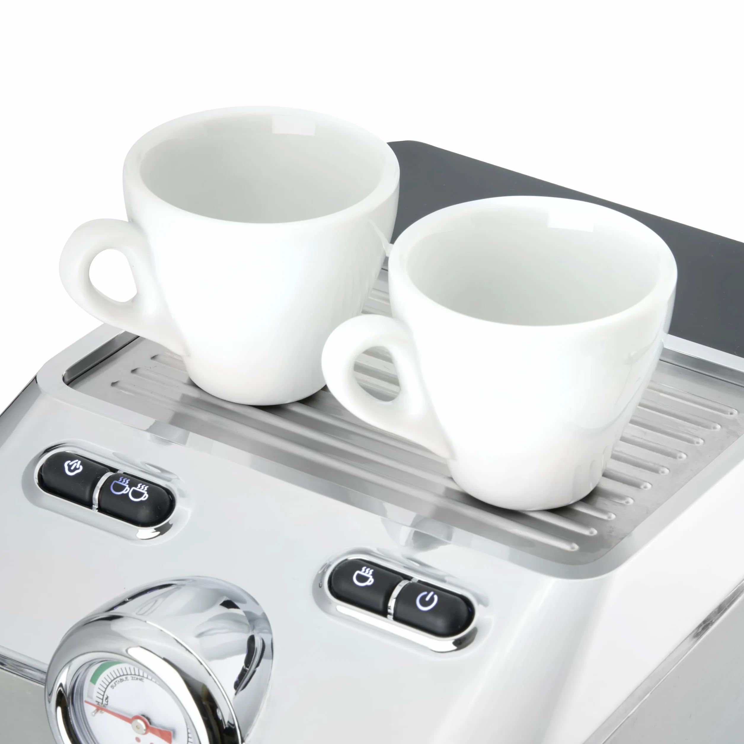 Caso Espresso Gourmet - Macchina portafiltro in acciaio inox, potente pompa Ulka da 19 bar, con montalatte, per caffè o cialde di caffè ESE, per 2 tazze, con piastra riscaldante