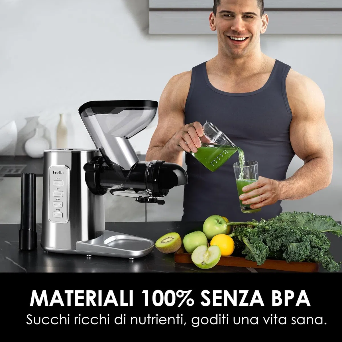 Fretta Professionale Estrattore di Succo a Freddo Lento, Acciaio Inossidabile per Frutta e Verdura, Motore DC Silenzioso, Alta Resa di Succo, Senza BPA, Facile da Pulire (sliver)