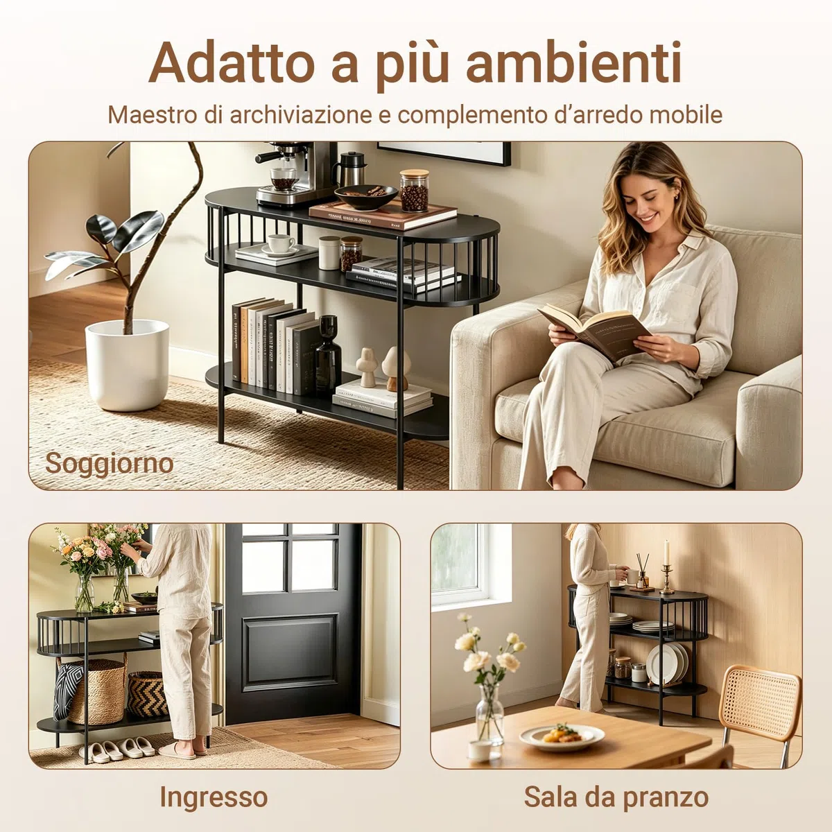 SoBuy Consolle Ingresso con 3 Ripiani, Tavolo Legno Nero Moderno per Ingresso, Corridoio o Soggiorno, Ampio Spazio per Famiglie, L110 x P39 x H76 cm, FSB90-SCH