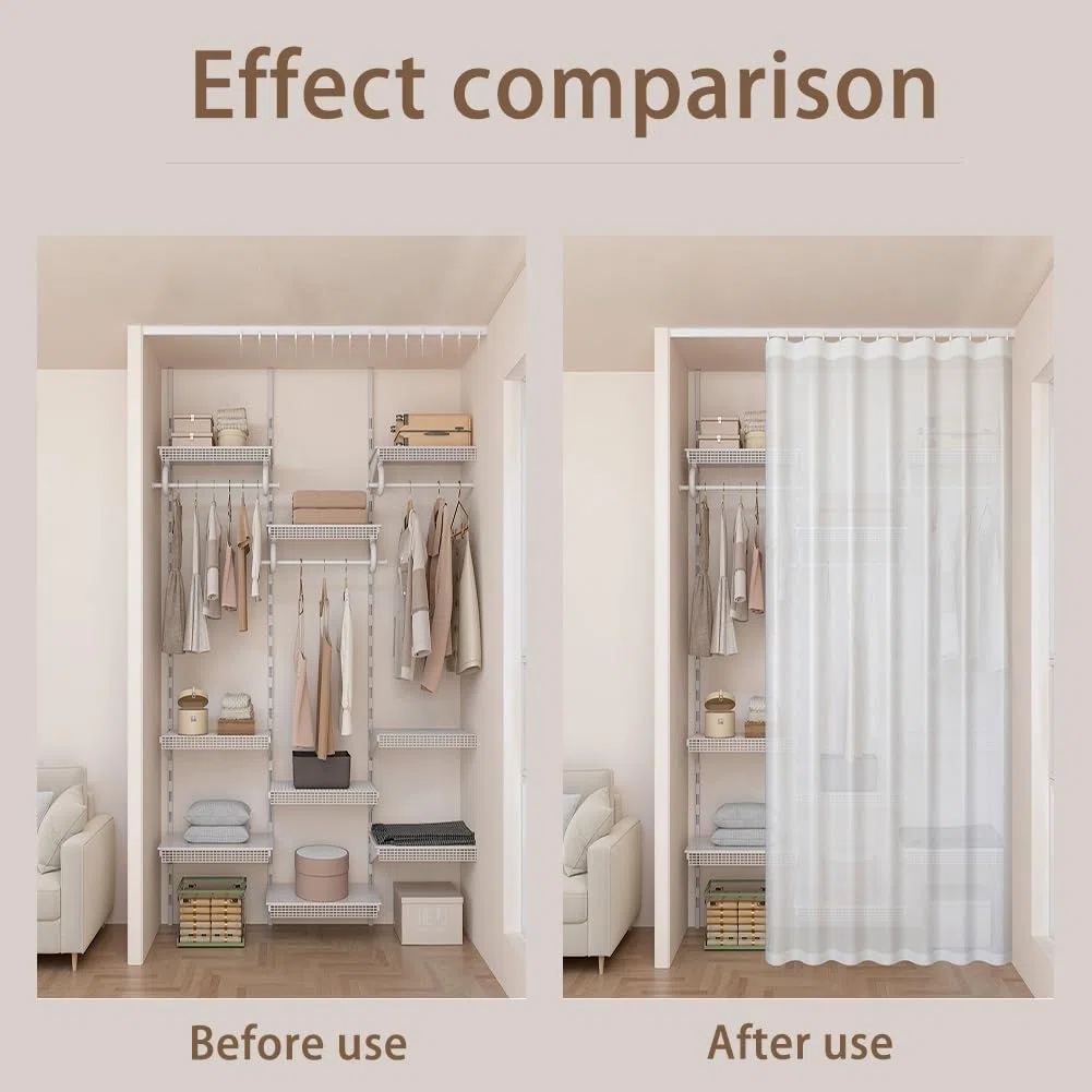 Tinta Unita Tenda Antipolvere per Scaffale Tenda per Cabina Armadio Privacy Ripple Piega con Binario Regolabile per Libreria Cucina Cabina Armadio(Beige,W 200 cm x H 270 cm)