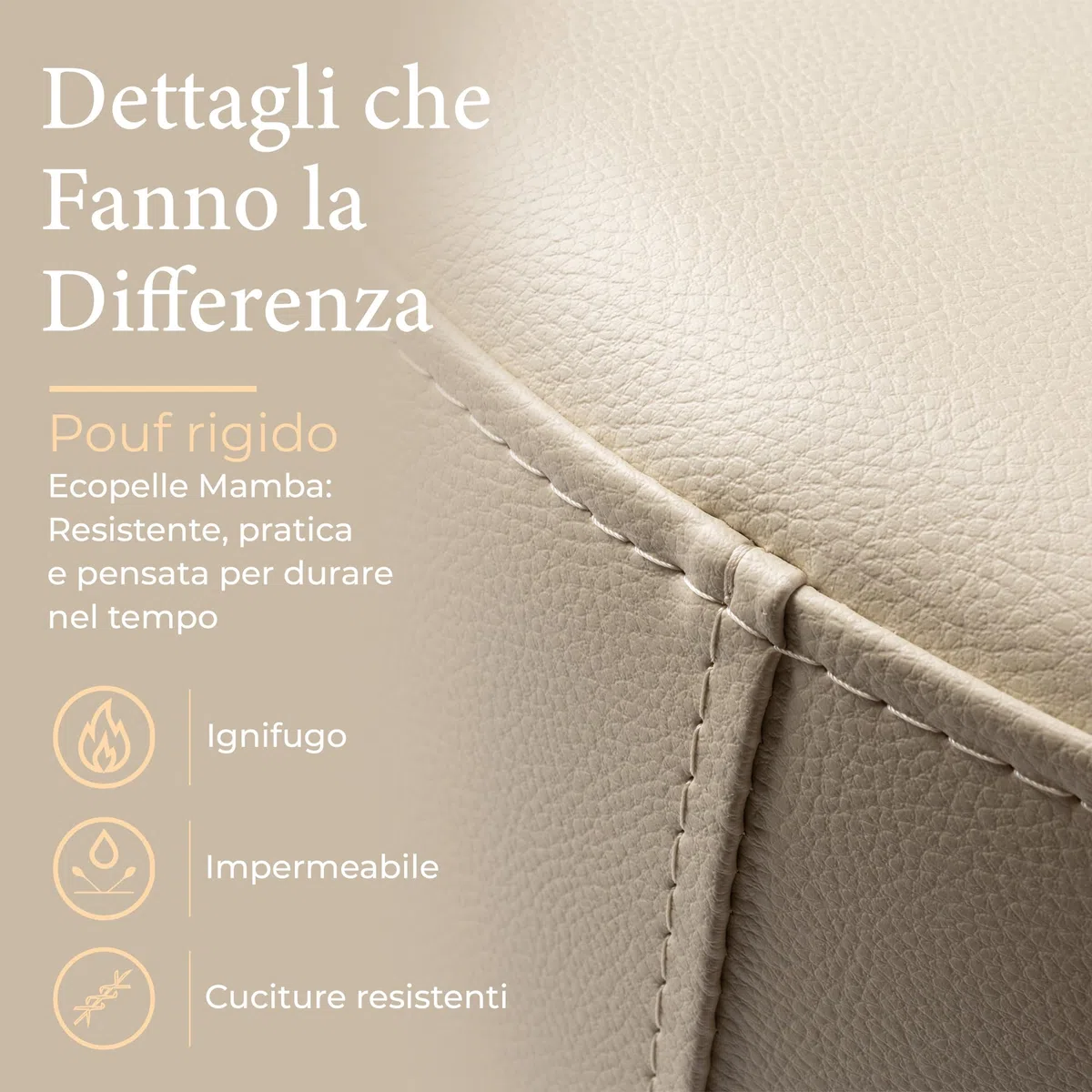 Avalon - Pouf Poggiapiedi Rigido CILINDRO Mamba Ignifugo Classe 1IM in Ecopelle Nautica, Puff Poggiapiedi, Seduta da Interno ed Esterno, Professionale Comodo Impermeabile, Made in IT(45cm-Beige)