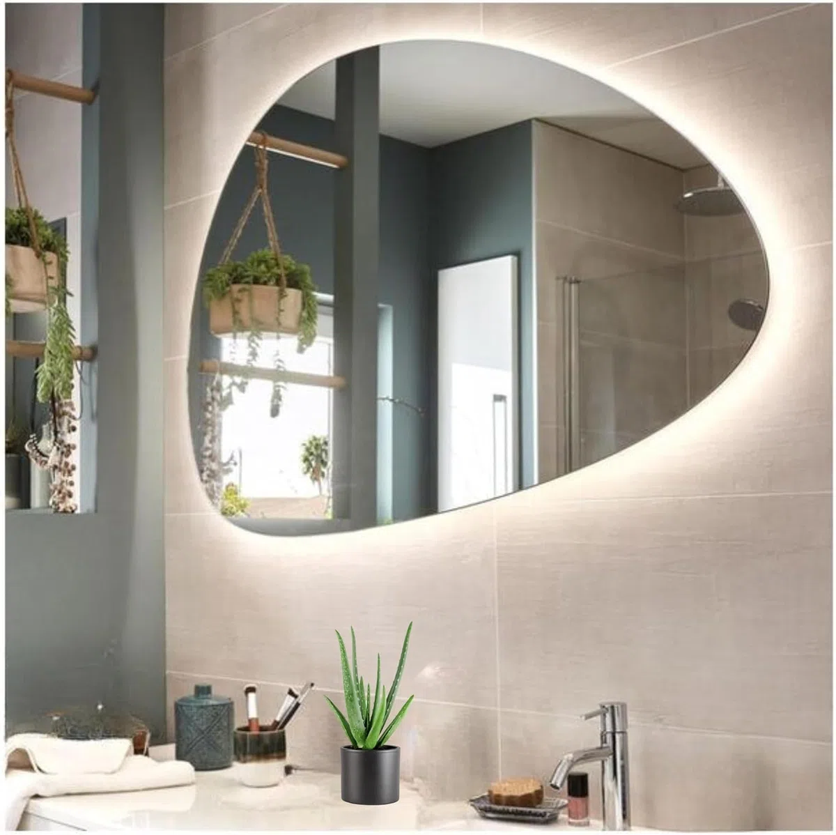 Specchio Bagno con Luce Led ARGO 80x54 cm - Specchio da Parete - Specchio con Luci 4000K - Specchio LED Moderno - Retroilluminato Luce Bagno
