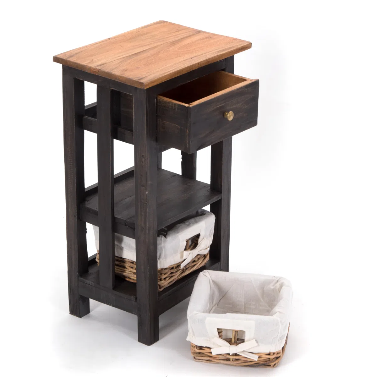 Tavolo TELEFONICO Rattan 70" | 70 x 38 x 28 cm (Altezza x Larghezza x profondità), Mogano, con cestini in Rattan e cassetto