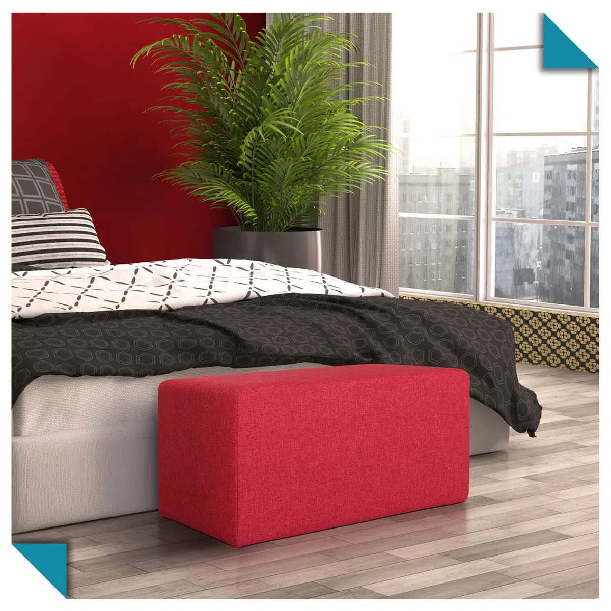 Deshome Pouf poggiapiedi 83x43x44 cm stoffa Idrorepellente: Pouf design moderno per divano soggiorno camera da letto, Puff poggiapiedi, Pouffe salotto Minerva (Bianco crema)