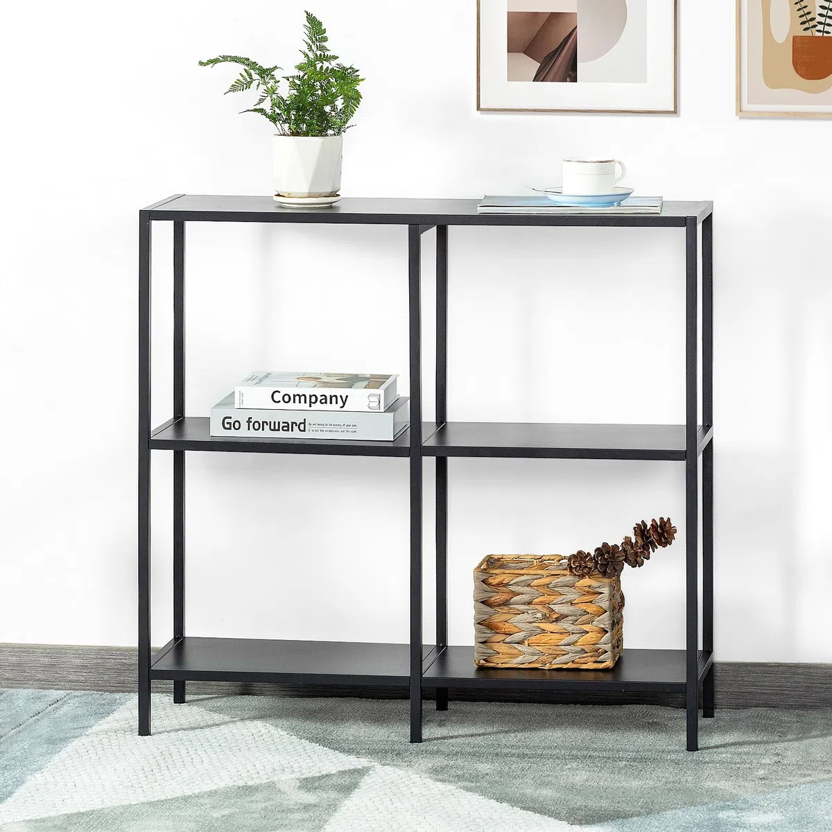 HDANI 80cm Tavolo Consolle in Metallo con 3 Ripiani di Stoccaggio,Piccolo Tavolo da Divano, Tavolo Consolle Stretto,Stile Moderno,Adatto per ingresso Tavolo Soggiorno,Camera da Letto, Nero