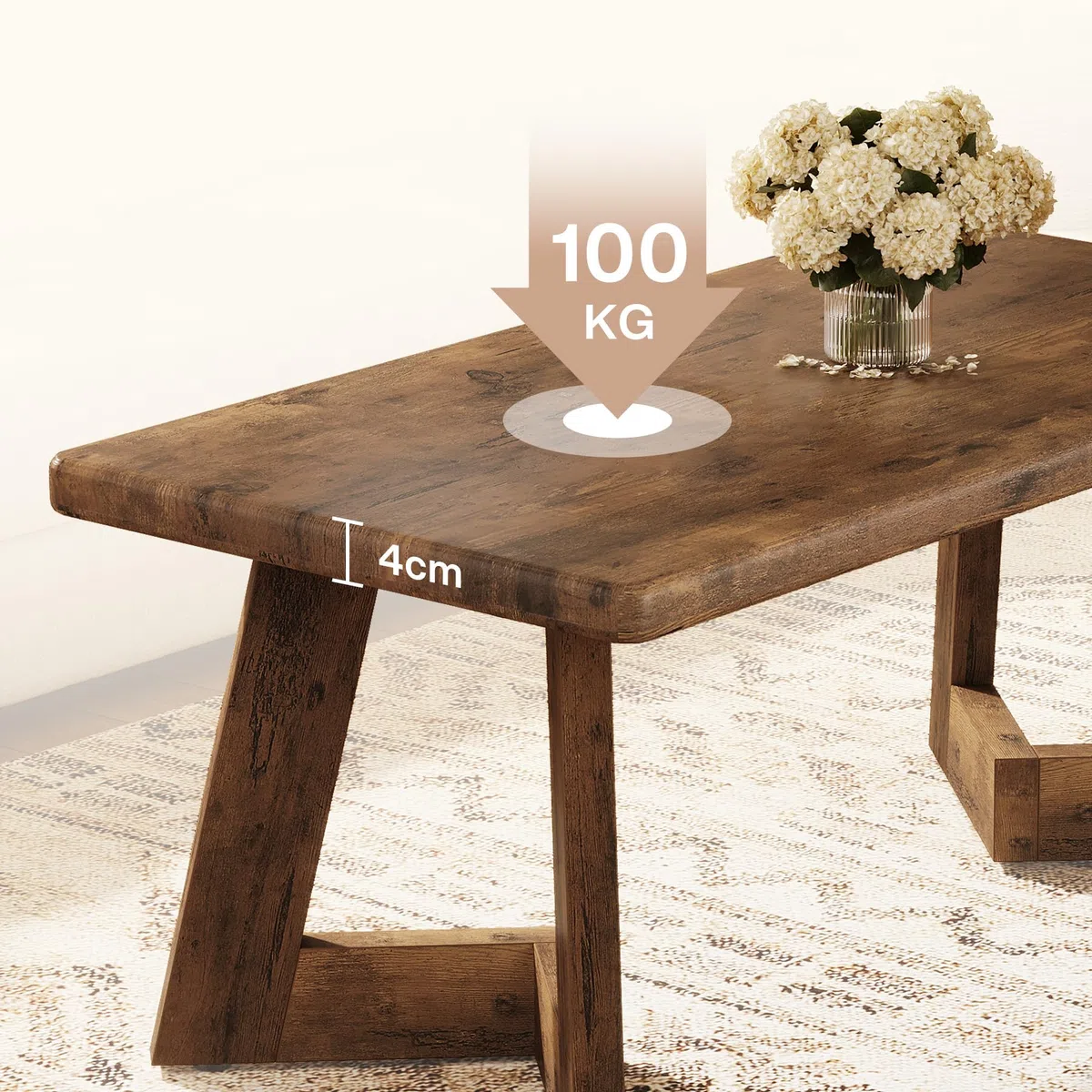 Tribesigns Tavolino da Salotto, Tavolino da Caffè in Stile Country con Gambe a V, 120 x 60 cm Tavolo da Divano Rettangolare per Soggiorno, Facile da Montare, Marrone Rustico