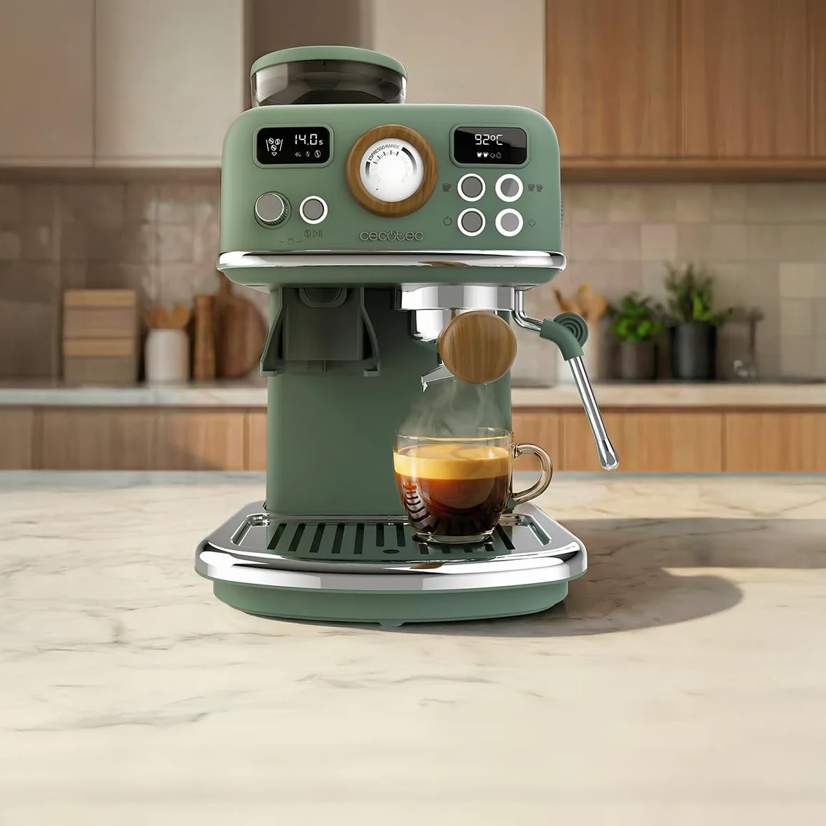 Cecotec Macchina per Caffè Espresso Power Espresso 20 Tradizionale Grind. 1500W, Macinacaffè 20 Livelli, 20 Bar, PID, Thermoblock, Steamer, Cold Brew, Caffè Macinato Fresco con Sempre Crema Perfetta